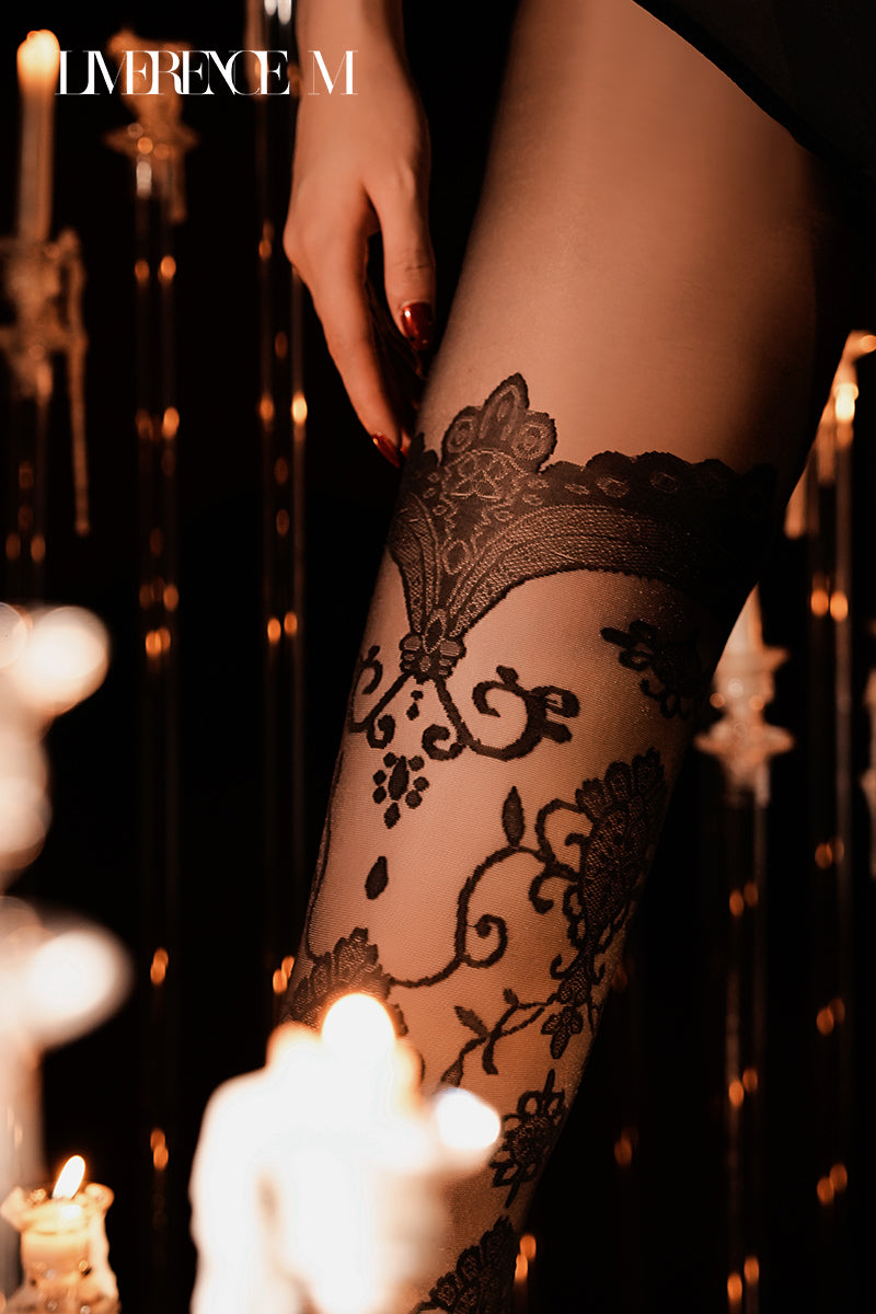 "Baroque" Baroque-style Retro Lace Jacquard Stockings