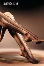 Crossed legs wearing Denpa 8D nude glossy jacquard pantyhose