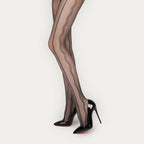 Studio view of Denpa 8D black wavy-line jacquard pantyhose