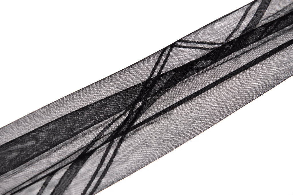 Kuroband 5D black geometric-line sheer fabric detail