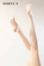 Raised legs wearing Kuroband 5D nude geometric-line pantyhose