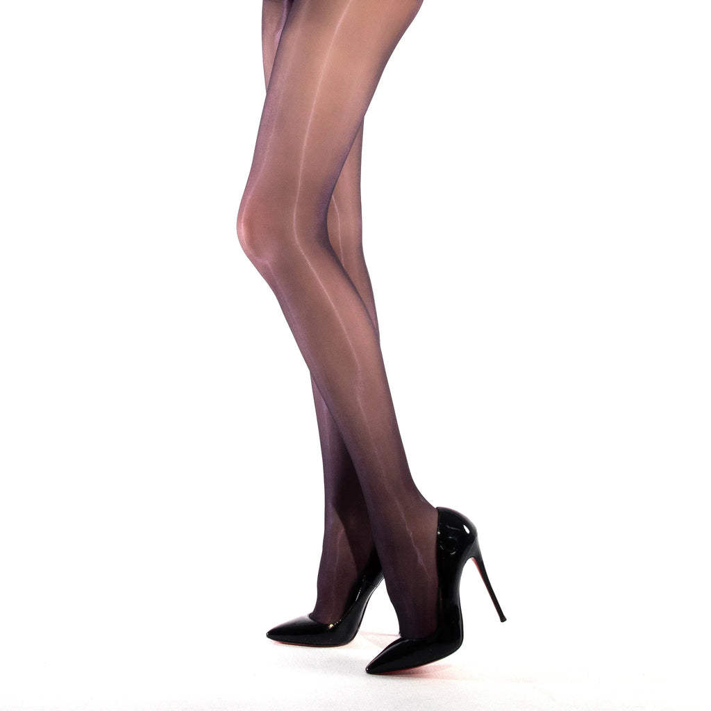 Studio view of Prism 15D black high-shine pantyhose with heels