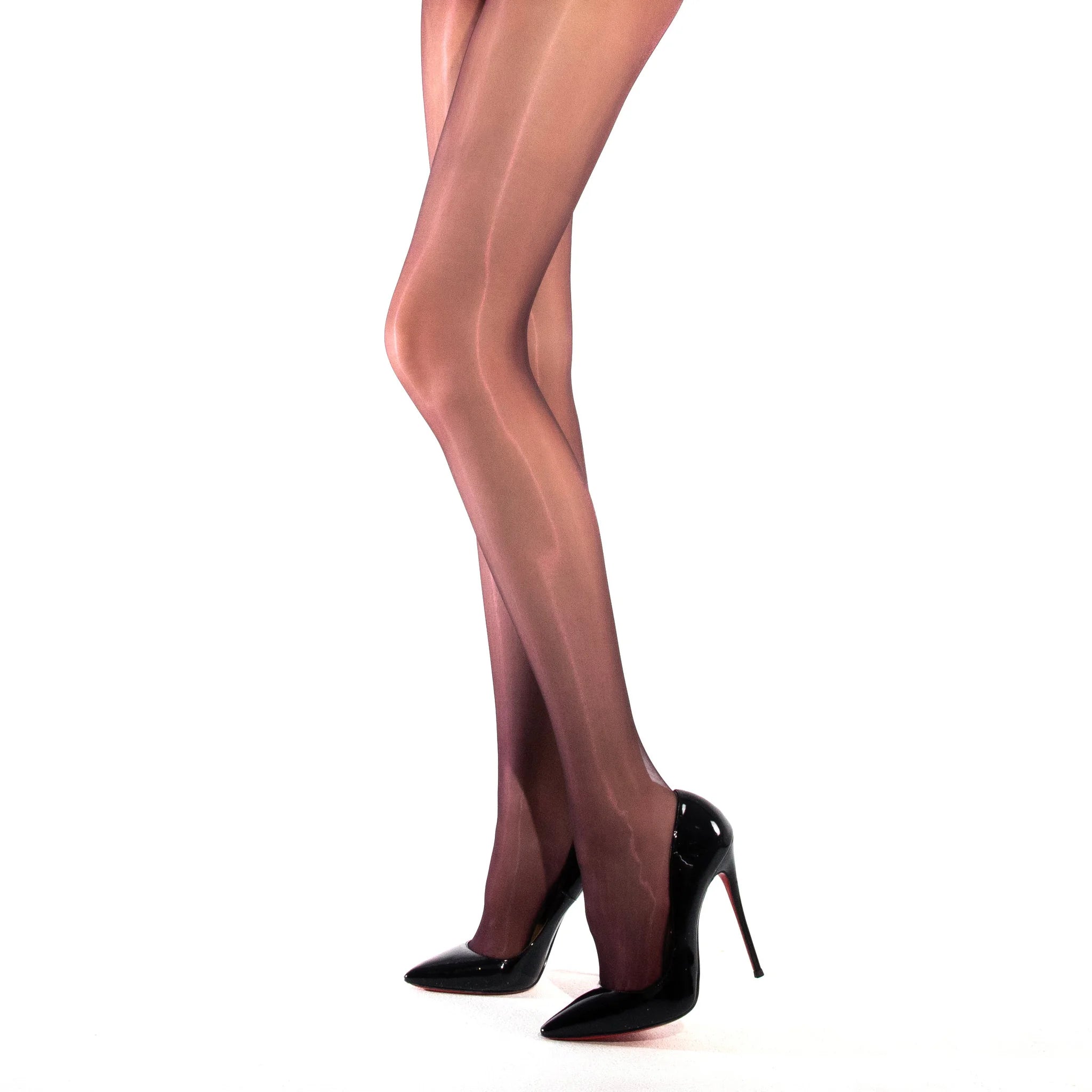 Full-length studio view of Prism 15D black high-shine pantyhose